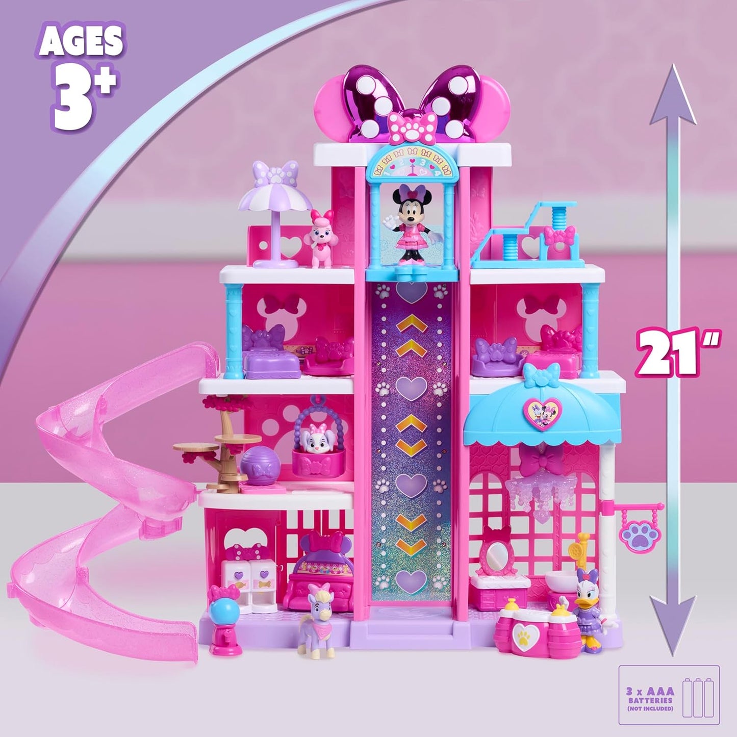 Just Play, Conjunto de hotel para animais de estimação da Minnie Mouse da Disney Jr. da com 23 peças e 51 cm de altura, para crianças a partir de 3 anos.