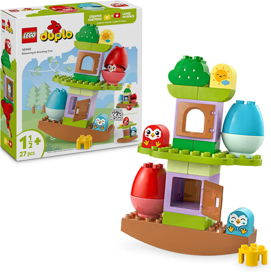 LEGO DUPLO Minha primeira árvore de equilíbrio e empilhamento, brinquedos educativos para meninos e meninas de 1,5 anos ou mais, conjunto de aprendizagem para crianças com 2 figuras de pássaros incentiva brincadeiras criativas