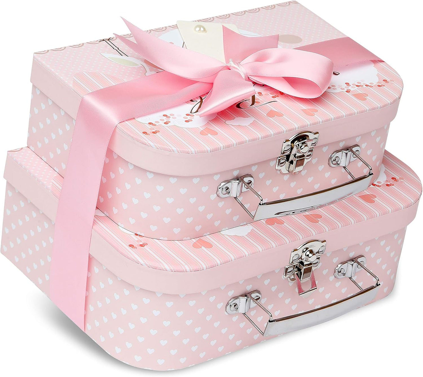 Baby Box Shop - Duas caixas prontas com fita de cetim e etiqueta para malas pequenas e médias, presentes para bebês, caixa de presente de chá de bebê faça você mesmo para meninos