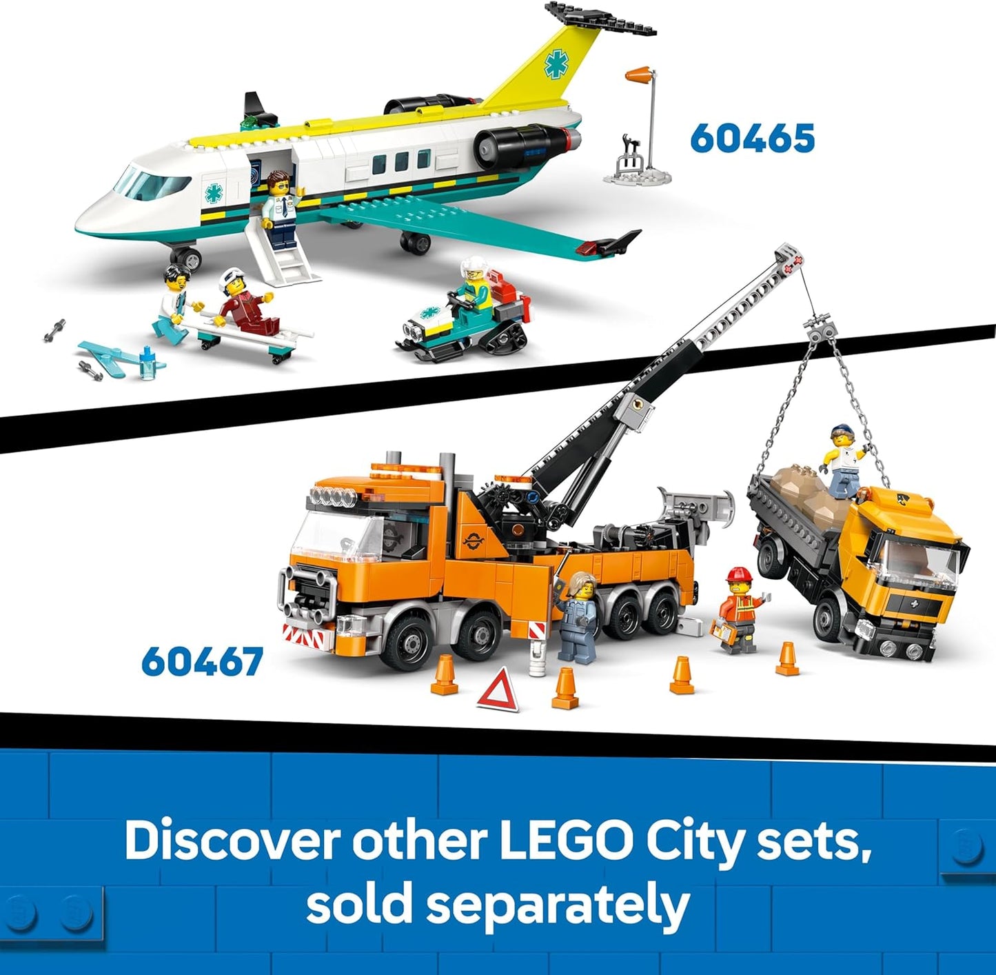LEGO City - Trator Amarelo - Conjunto de Construção com Veículo Grande - Inclui 3 Minifiguras, além de Tijolos Soltos e Placas de Trânsito - Presente de Aniversário para Meninos a partir de 8 Anos - 60466