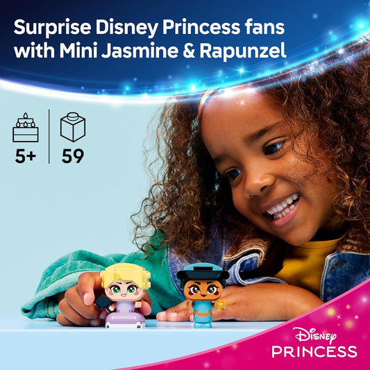 LEGO|Disney Princesas Miniatura Jasmine e Rapunzel - Brinquedo Colecionável com 2 Mini Bonecas e Acessórios, incluindo uma Lâmpada Mágica - Pequeno Presente para Meninas e Fãs a partir de 5 Anos - 43303