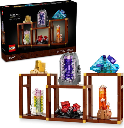 LEGO Conjunto de Construção Ideas Coleção de Minerais para Adultos - Modelo de Exibição com Elementos de Cristal, incluindo Ametista, Fluorita e Quartzo Tangerina, além de 3 Suportes - Ideia de Presente para Decoração de Casa - 21362