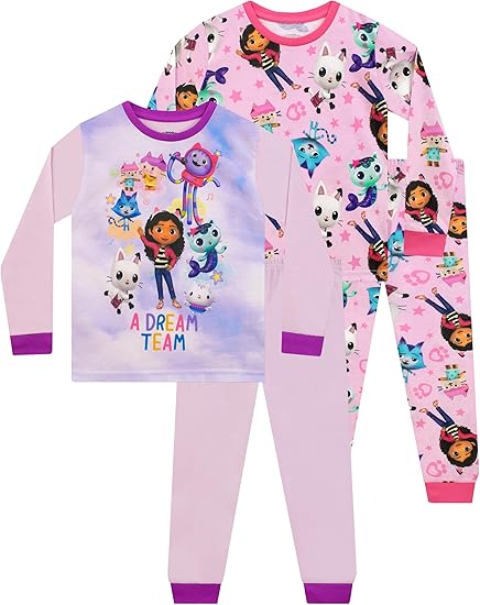 DREAMWORKS GABBY'S DOLLHOUSE Conjunto de 2 Pijamas Infantis | Conjuntos de Pijamas Infantis Gabby | Tamanhos de 3 a 10 Anos
