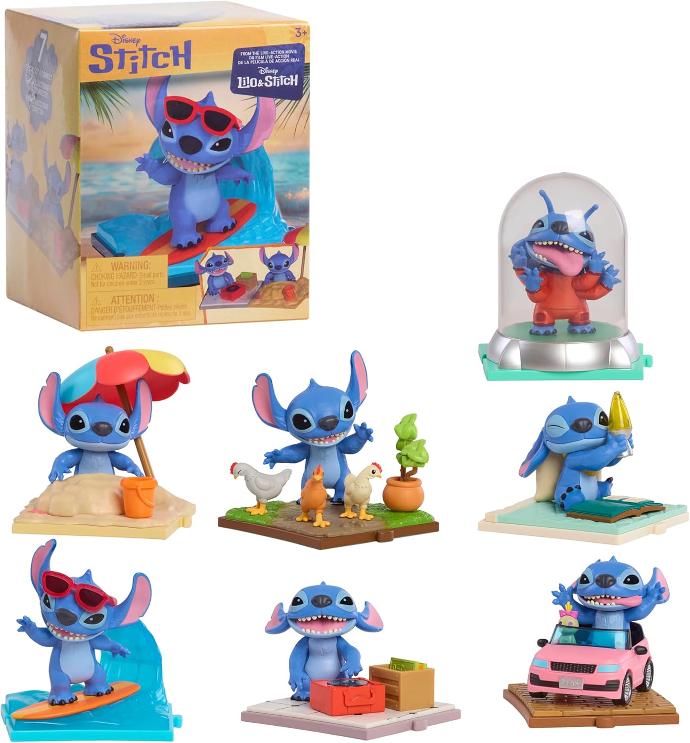 Just Play Disney Stitch Live-Action Movie Time - Figuras Colecionáveis de 7,6 cm, Inspiradas no Novo Filme Live-Action da Disney, Lilo & Stitch, Brinquedos Colecionáveis em Caixa Surpresa, Decoração para Casa, Crianças a partir de 3 Anos