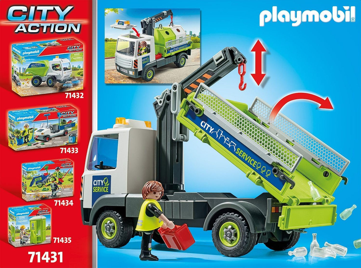 Playmobil 71431 Caminhão de reciclagem de vidro City Life com contêiner, brinquedo educacional para limpeza de cidade, dramatização imaginativa, conjuntos de jogos adequados para crianças de 4 anos ou mais