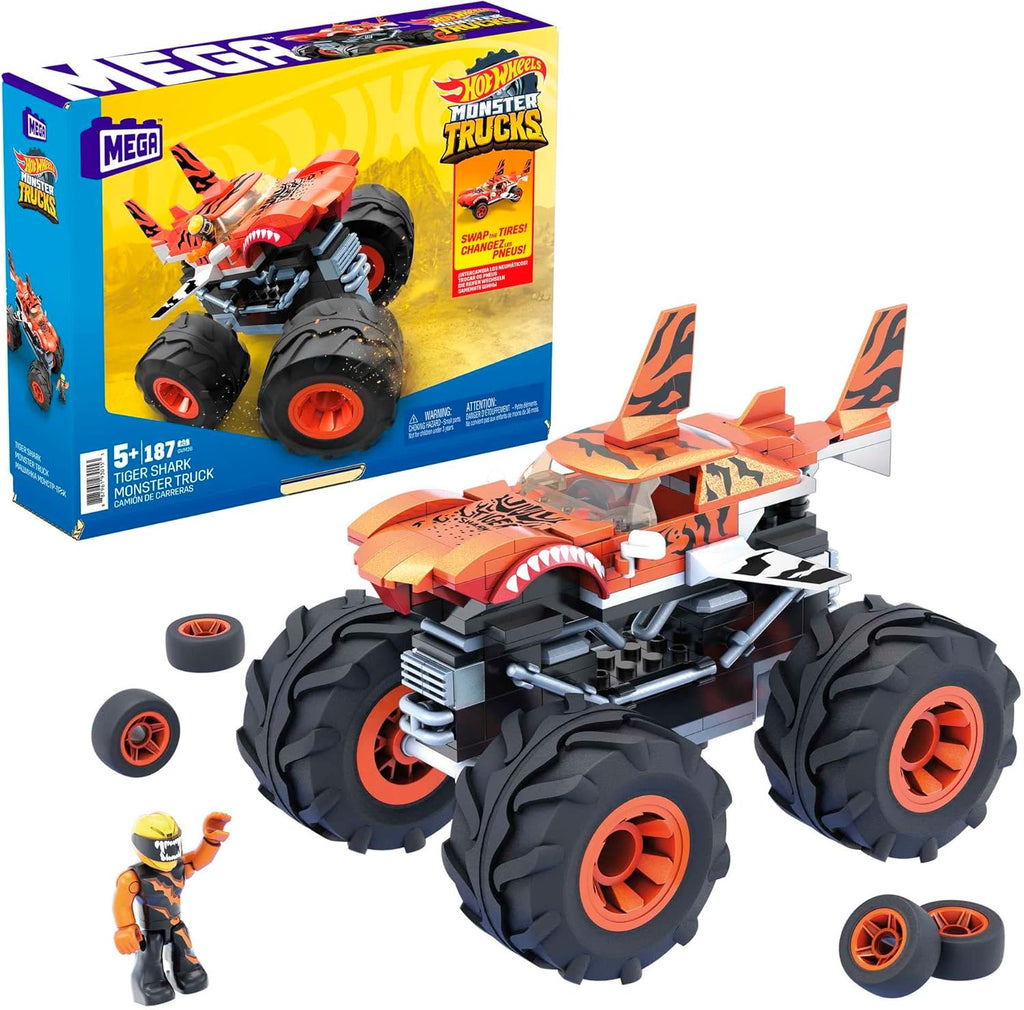 MEGA Brinquedos de construção de caminhão monstro Hot Wheels, tubarão