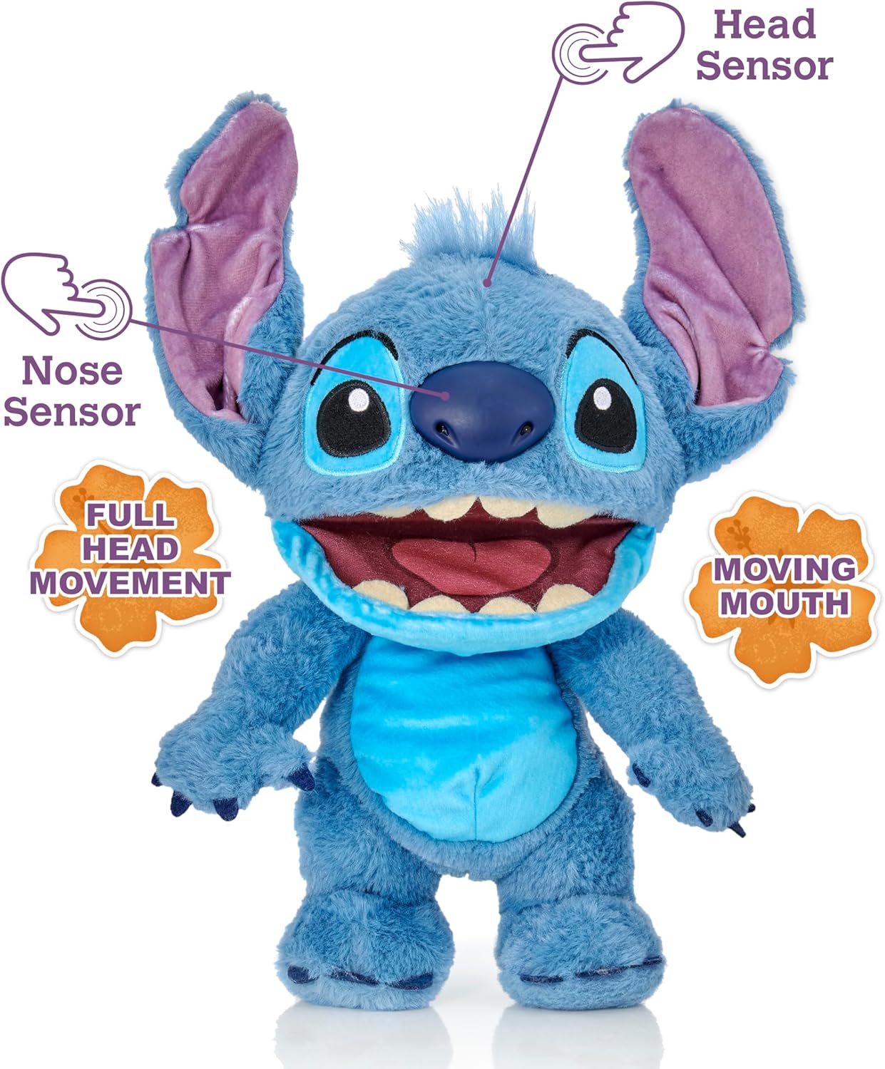 WOW! STUFF Disney Chatty Stitch Deluxe, Puppetronic Stitch, Marionete Animatrônica, Mais de 50 combinações de ação e som, 30 cm/12 polegadas de altura, Idades de 6 a adulto, Azul