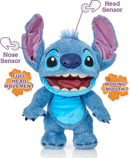 WOW! STUFF Disney Chatty Stitch Deluxe, Puppetronic Stitch, Marionete Animatrônica, Mais de 50 combinações de ação e som, 30 cm/12 polegadas de altura, Idades de 6 a adulto, Azul