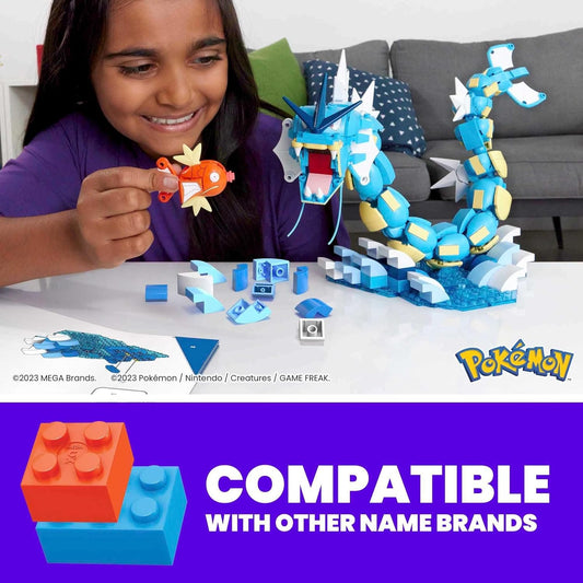 MEGA Conjunto de brinquedos de construção de bonecos de ação Pokémon para crianças, conjunto de evolução Magikarp com 411 peças, Gyarados montável e articulável, 20 polegadas, HNT95
