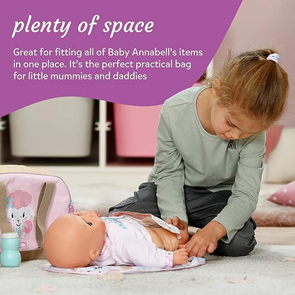 Baby Annabell Bolsa de Troca de Fraldas - Acessório para boneca, incluindo trocador, frasco de loção de brinquedo e fralda - Embalagem 100% livre de plástico - Serve em bonecas de 36 cm e 43 cm - Indicado para crianças a partir de 3 anos