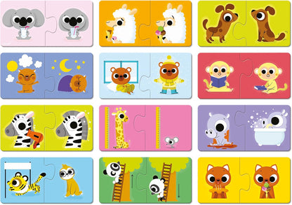 Janod - Opposites Puzzle - 12 Cardboard 2-Piece Puzzles - Educational Game - Fine Motor Skills and Concentration - FSC Product and Vegetable Inks - Made in France - Ages 2 +