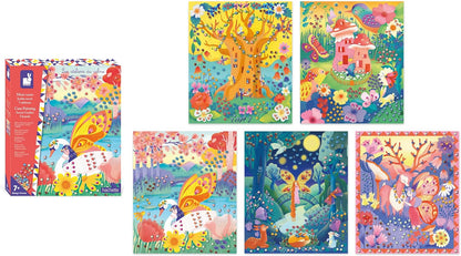 Janod - Conjunto de colagem de mini-bengala Secret Garden - The Calm Workshops - 5 pranchas - Kit de artesanato infantil - Habilidades motoras finas e aprendizagem de concentração - a partir de 7 anos
