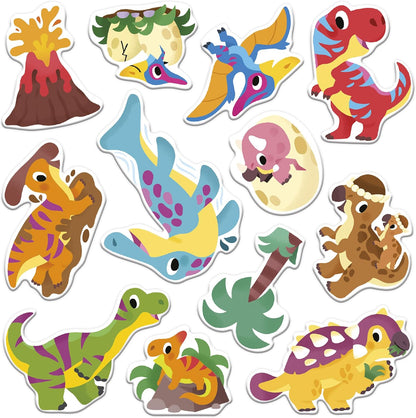 Janod - 30 adesivos grossos infinitamente reposicionáveis - Tema de dinossauros - 2 decorações e 2 quadros de adesivos - Rede à base de água - Kit de lazer criativo para crianças - Treinamento de habilidades motoras - 2 anos +