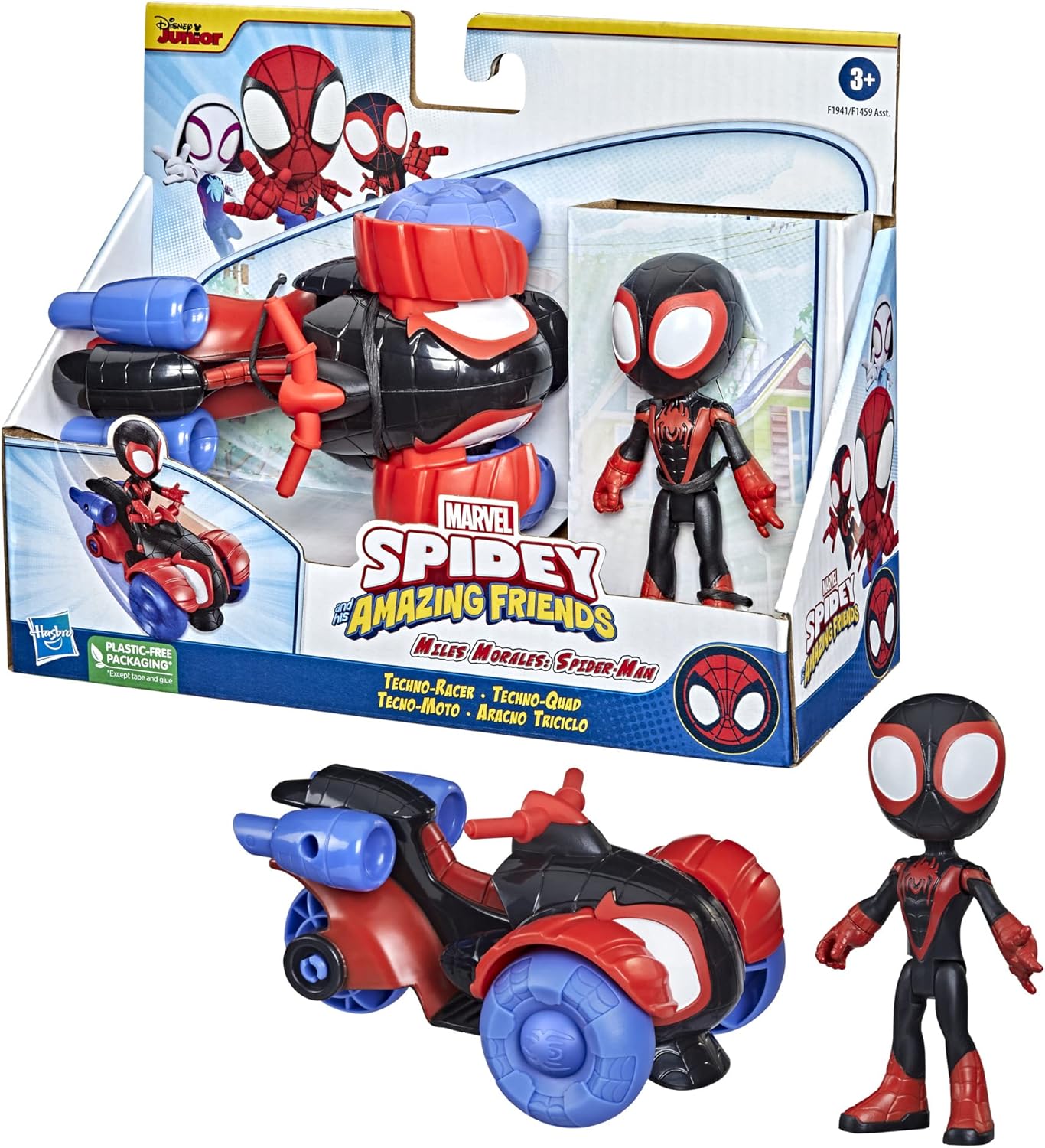 Homem-Aranha e seus amigos incríveis Hasbro Marvel Miles Morales: Figura de ação do Homem-Aranha e veículo Techno-Racer, para crianças a partir de 3 anos, multicolorido, (F1941)