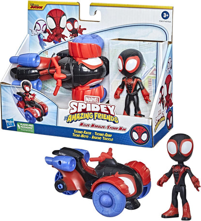 Homem-Aranha e seus amigos incríveis Hasbro Marvel Miles Morales: Figura de ação do Homem-Aranha e veículo Techno-Racer, para crianças a partir de 3 anos, multicolorido, (F1941)