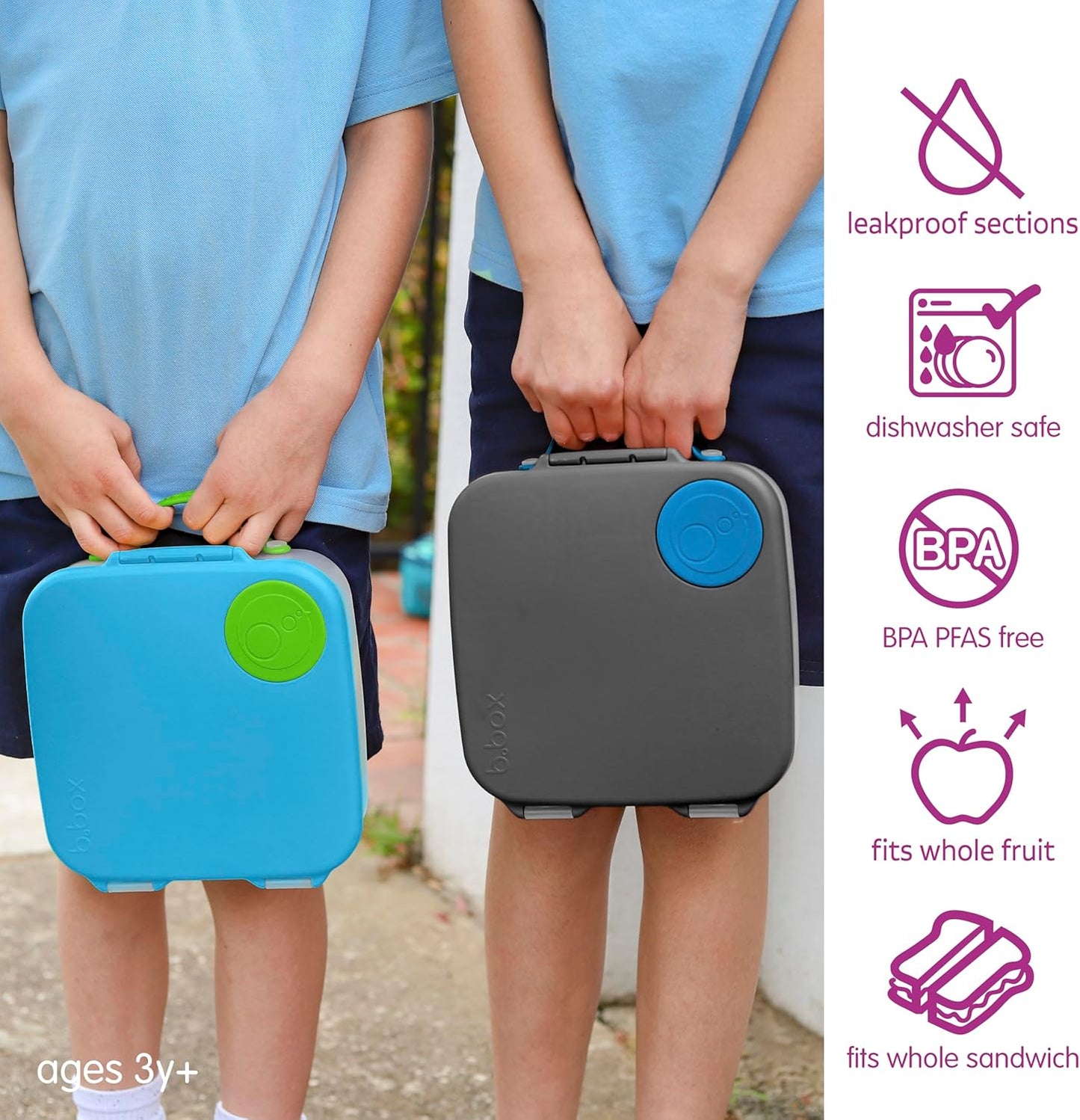 b.box Lancheira | Caixa Bento Grande com 4 Compartimentos (2 à Prova de Vazamentos), Divisória Removível, Bolsa Térmica de Gelo | Ideal para a Escola | a partir de 3 anos | Capacidade de 2L