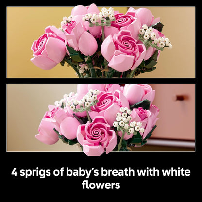 LEGO Botanicals Buquê de Rosas Cor-de-Rosa - Conjunto de Construção de Flores Artificiais para Adultos - Inclui 12 Rosas Artificiais e 4 Ramos de Gipsofila para Decoração de Casa - Ideia de Presente DIY - 10374