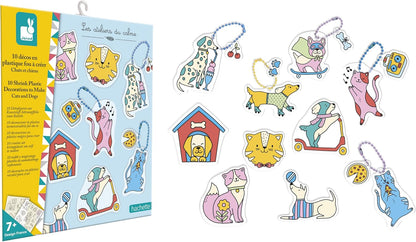 Janod - Conjunto de 10 Adesivos de Plástico Malucos - Tema Cães e Gatos - Les Ateliers du Calme - Faça Você Mesmo - Kit de Lazer Criativo Infantil - Destreza e Concentração - A partir de 6 anos