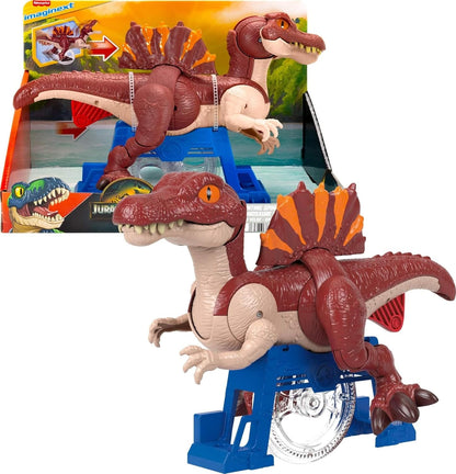 Brinquedo de dinossauro Fisher-Price Imaginext Jurassic World Rebirth, figura de Spinosaurus correndo com movimento de investida e mordida, 23 cm de altura, JFR24