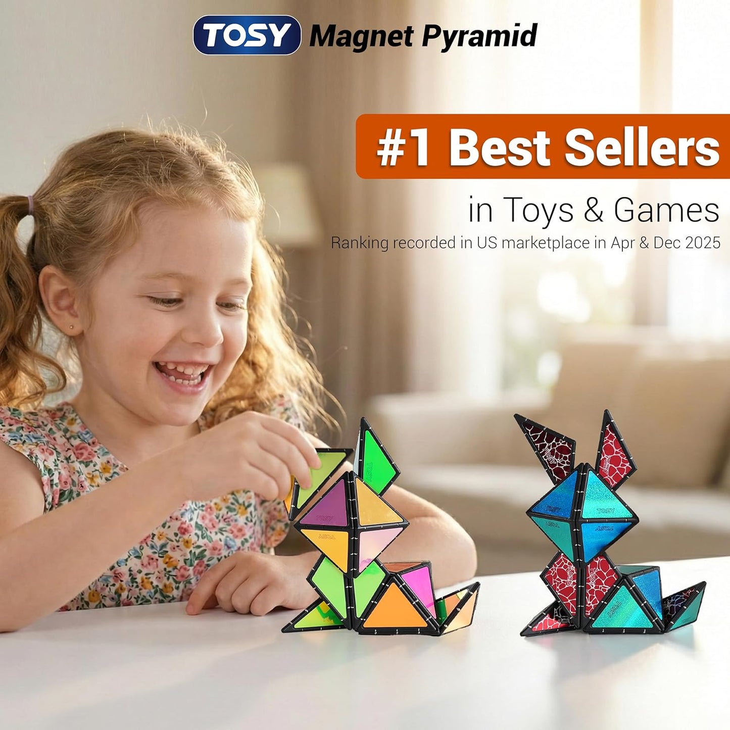TOSY Pirâmide Magnética de Pedra - 1 Cubo que se Transforma em 1 Bilhão de Formas (Coelho, Cesta de Ovos, Flores, Coração), Presente de Páscoa/Aniversário, 12 peças, 243 Ímãs, Design Holográfico, Quebra-Cabeça/Brinquedo STEM