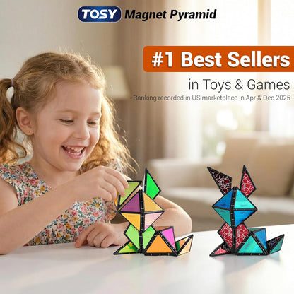TOSY Pirâmide Magnética de Pedra - 1 Cubo que se Transforma em 1 Bilhão de Formas (Coelho, Cesta de Ovos, Flores, Coração), Presente de Páscoa/Aniversário, 12 peças, 243 Ímãs, Design Holográfico, Quebra-Cabeça/Brinquedo STEM