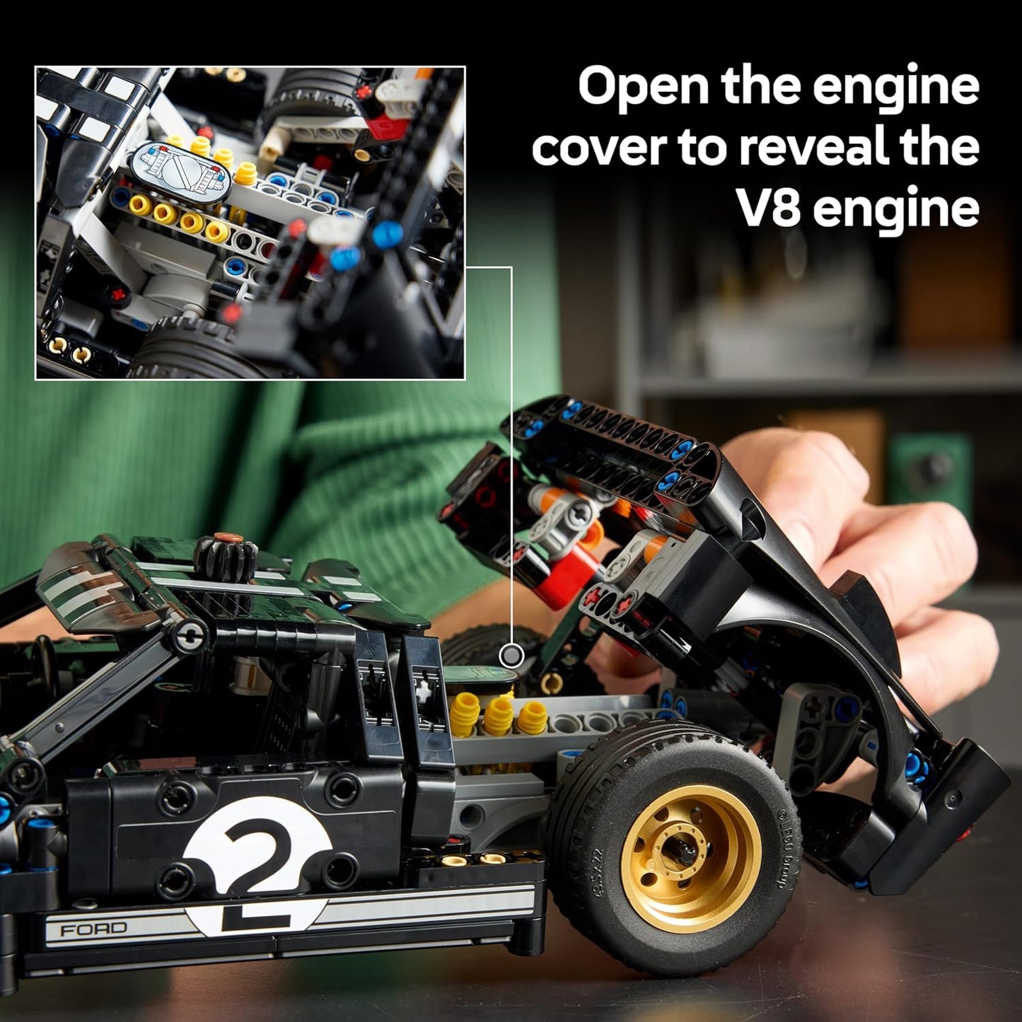 LEGO Technic 1966 Ford GT40 MKII Carro de Corrida - Kit de Modelo Colecionável para Adultos - Conjunto de Engenharia com Motor V8, Detalhes Incríveis e Pintura Exclusiva - Presente para Fãs de Automobilismo - 42223
