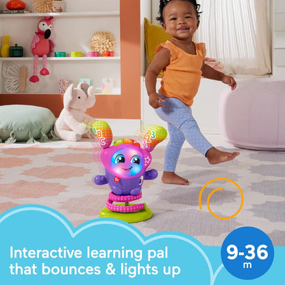 Fisher-Price Brinquedo interativo de aprendizagem para bebês e crianças pequenas com luzes musicais e ação saltitante, DJ Bouncin' Star, versão em inglês do Reino Unido, HRC48