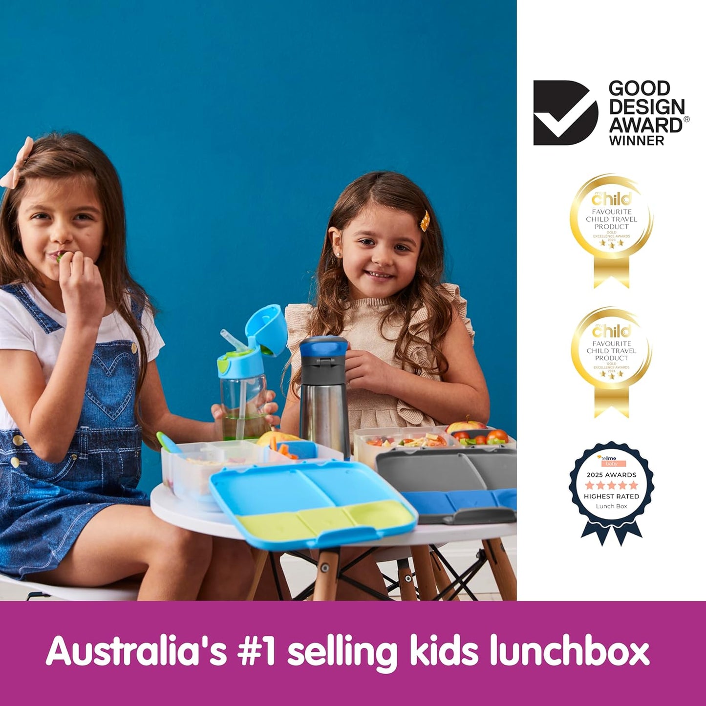 b.box Lancheira | Caixa Bento Grande com 4 Compartimentos (2 à Prova de Vazamentos), Divisória Removível, Bolsa Térmica de Gelo | Ideal para a Escola | a partir de 3 anos | Capacidade de 2L