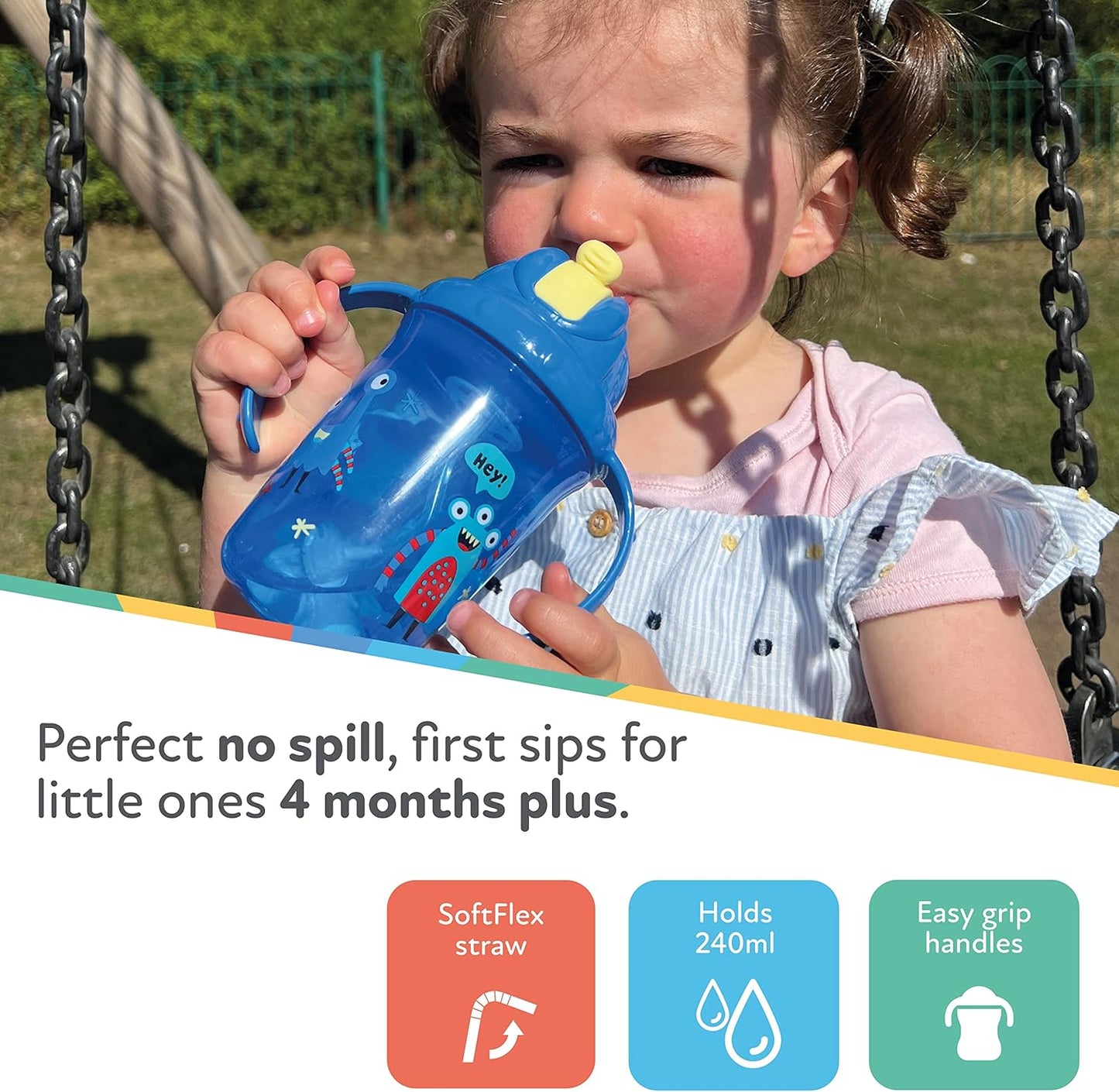 Botella de agua Nuby Flip N Sip - Vaso con pajita antiderrames de 240 ml/8 oz con doble asa y pajita pesada, apto para lavavajillas, vaso adecuado para más de 6 meses (caracoles, paquete de 2) 048526890422