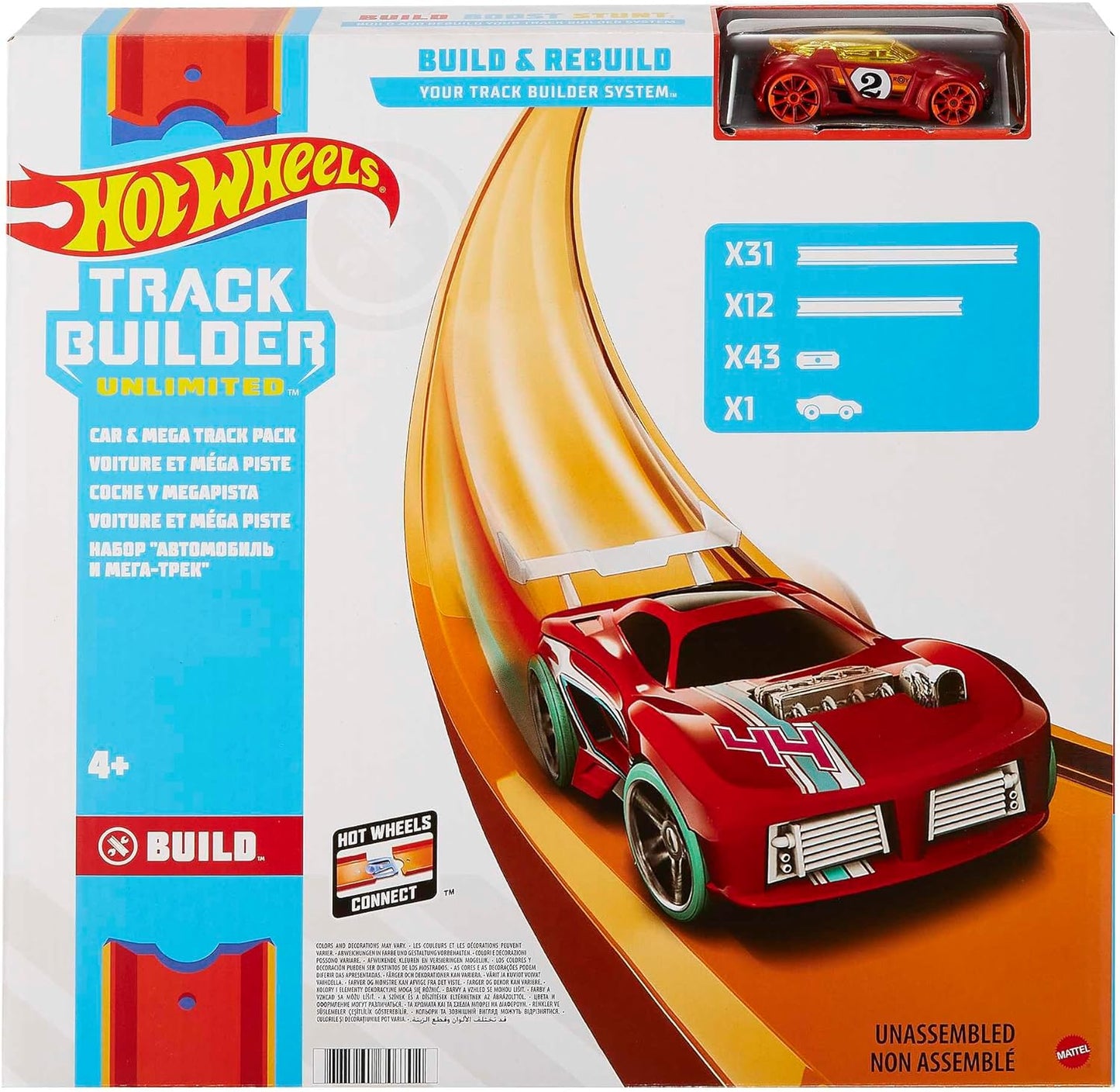 Hot Wheels Track Builder Unlimited, sistema de construção e reconstrução de pista de 12 metros, fácil de conectar, inclui 1 carrinho de brinquedo, brinquedo para maiores de 4 anos, embalagem individual, FTL69 (a embalagem pode variar)