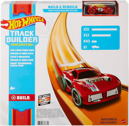 Hot Wheels Track Builder Unlimited, sistema de construção e reconstrução de pista de 12 metros, fácil de conectar, inclui 1 carrinho de brinquedo, brinquedo para maiores de 4 anos, embalagem individual, FTL69 (a embalagem pode variar)
