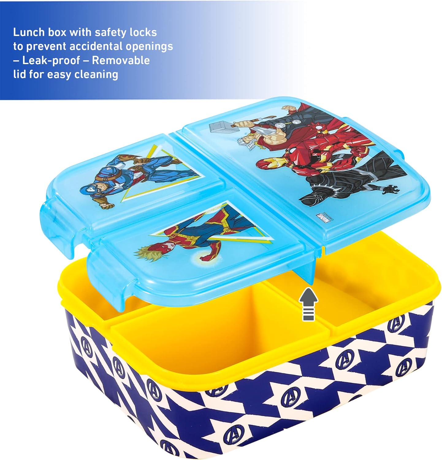 Zawadi Global Conjunto de lancheira infantil Avengers Kids - lancheira isolada, lancheira com vários compartimentos e garrafa de água de 540 ml - conjunto de comida para almoço de viagem escolar, sem BPA