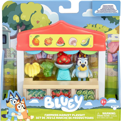 Bluey Mini Playsets Bluey Farmers Market Playset inclui figura articulada de Bluey com sacola de compras e acessórios com Dollarbucks