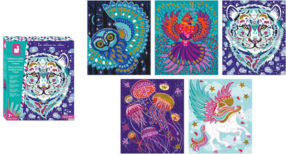 Janod - Brilho Cintilante e Animais de Areia - Atividade de Artesanato Infantil - Kit de Artes e Ofícios - com Areia Decorativa e Brilho Biodegradável - Atividade para maiores de 3 anos,