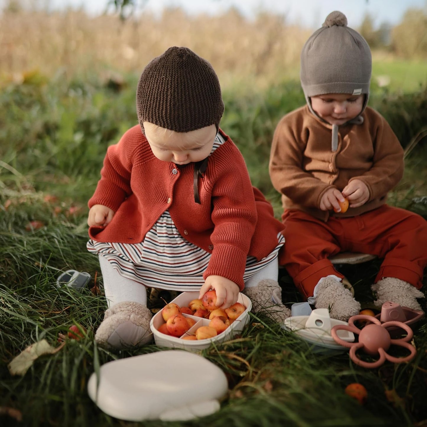 Mushie Lancheira | Lancheira Infantil para Jardim de Infância e Escola | Divisórias e Compartimentos com Tampas Traváveis | Inclui 1 Conjunto de Talheres (Garfo e Colher) | (Rosa Claro)