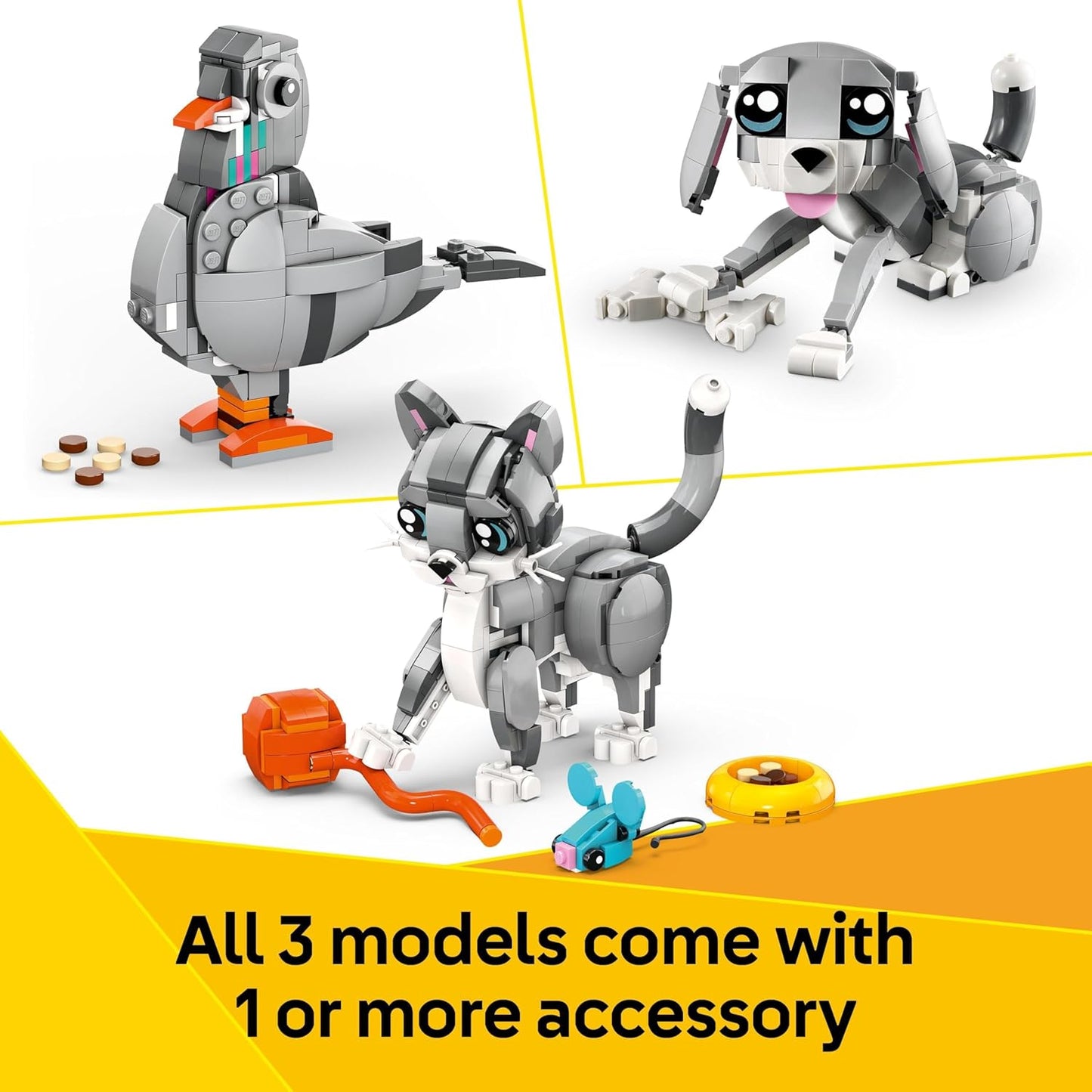 LEGO Brinquedo lúdico de gato Creator 3 em 1 - Transforma-se em uma figura de pombo ou cachorro de estimação - Conjunto de construção de animais para crianças, meninas e meninos com mais de 8 anos - Presente de aniversário criativo