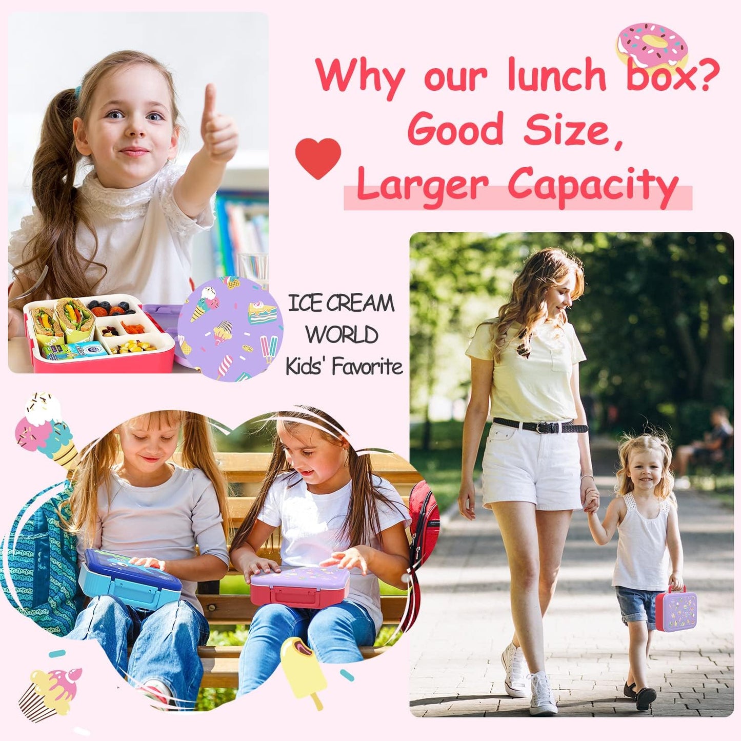 Lehoo Castle Lancheira infantil Bento, lancheira com 5 compartimentos, recipientes de almoço de 1,25L com pote de molho, colher e garfo para meninos e meninas, escola, à prova de vazamentos, sem BPA (dinossauro)