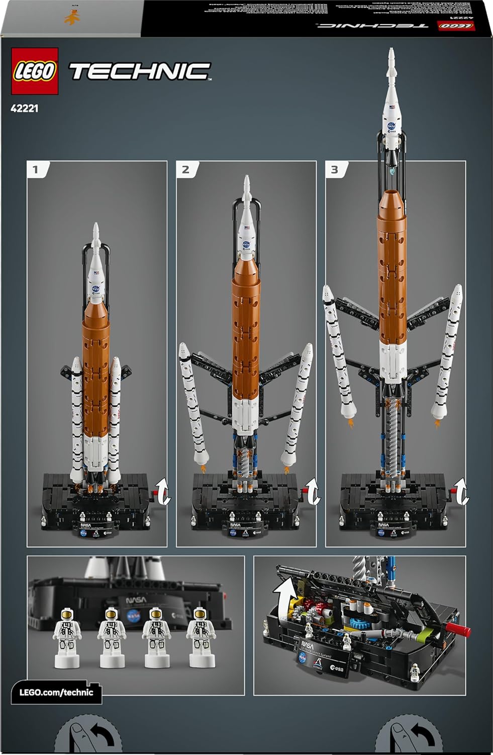 LEGO Technic NASA Artemis Sistema de Lançamento Espacial Foguete - Brinquedo STEM Interativo com 4 Astronautas e Função de Separação - Presente de Aniversário para Meninos e Meninas a partir de 9 Anos - 42221