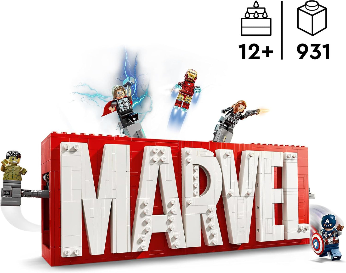 LEGO Marvel: MARVEL Logo & Minifigures - Brinquedo de construção de super-heróis com 5 personagens incl. Homem de Ferro, Thor, Viúva Negra e Hulk - Presente dos Vingadores para meninos, meninas e adolescentes com mais de 12 anos
