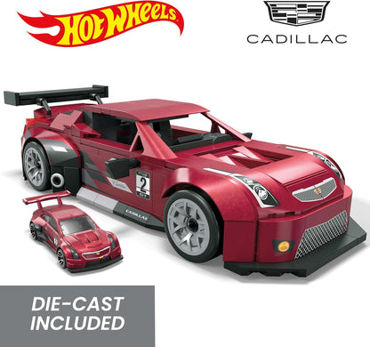 MEGA Brinquedo de Montar Hot Wheels – Carro Colecionável Cadillac ATS-V R com 319 Peças e Modelo Die-Cast, Conjunto de Montar e Exibir para Colecionadores, Vermelho, HRY18