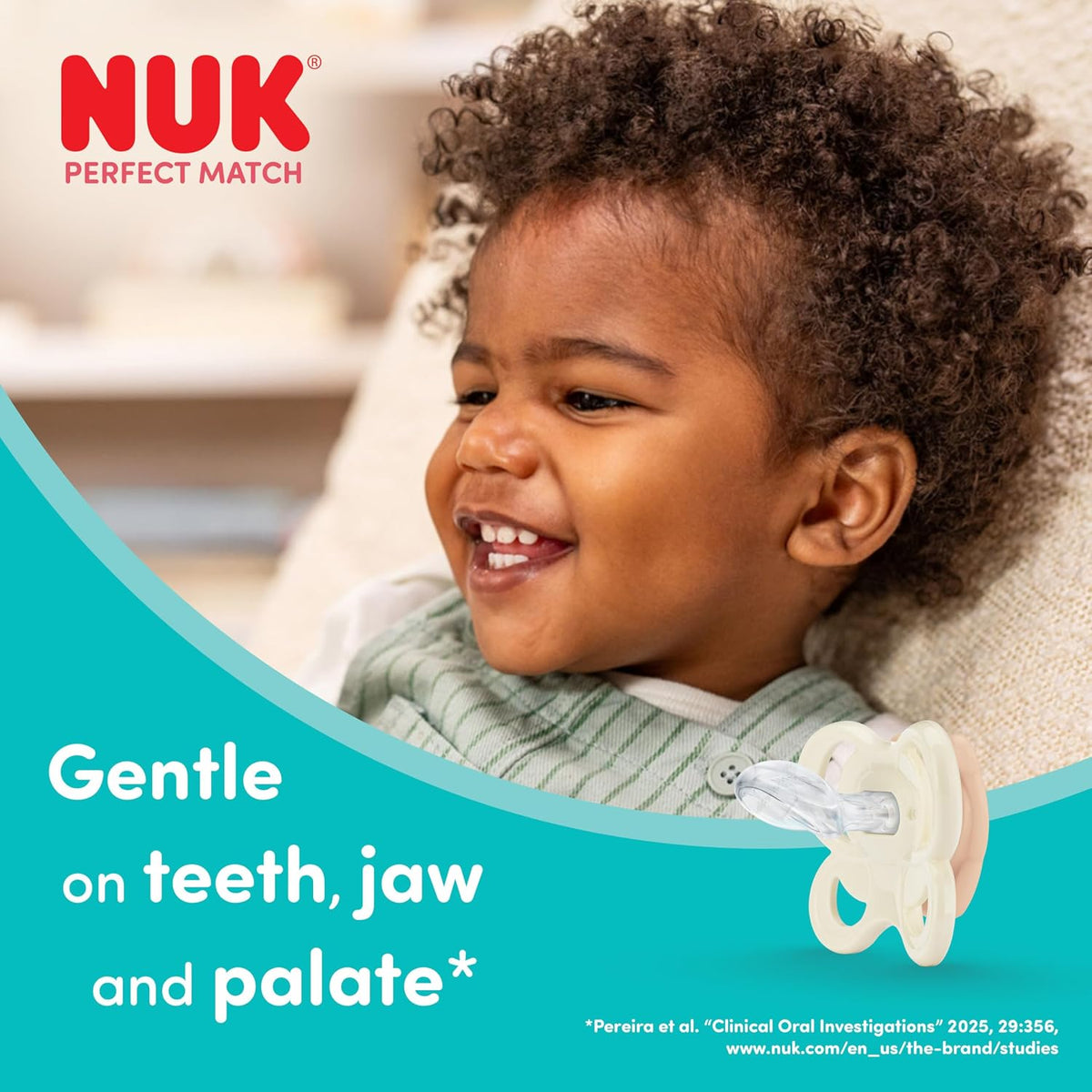 NUK Chupetas Perfect Match Air | 0-6 Meses | Chupetas ortodônticas que favorecem a circulação de ar e previnem irritações causadas pela saliva | 95% de aceitação pelos bebês** | Modelos variados | Embalagem com 4 unidades