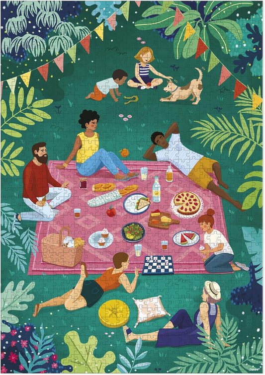Janod - Quebra-cabeça 1000 peças Adultos Adolescentes Crianças - Piquenique entre amigos - Desenvolve paciência e destreza - Fabricação europeia, Tintas vegetais e certificado FSC - A partir de 8 anos - J02496