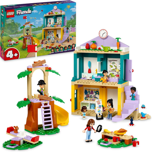 LEGO Conjunto de jogos para sala de aula pré-escolar Friends Heartlake City, brinquedos de aprendizagem para meninas, meninos e crianças de 4 anos ou mais, brincadeira criativa de simulação com 2 minibonecas e 4 microbonecas, ideia