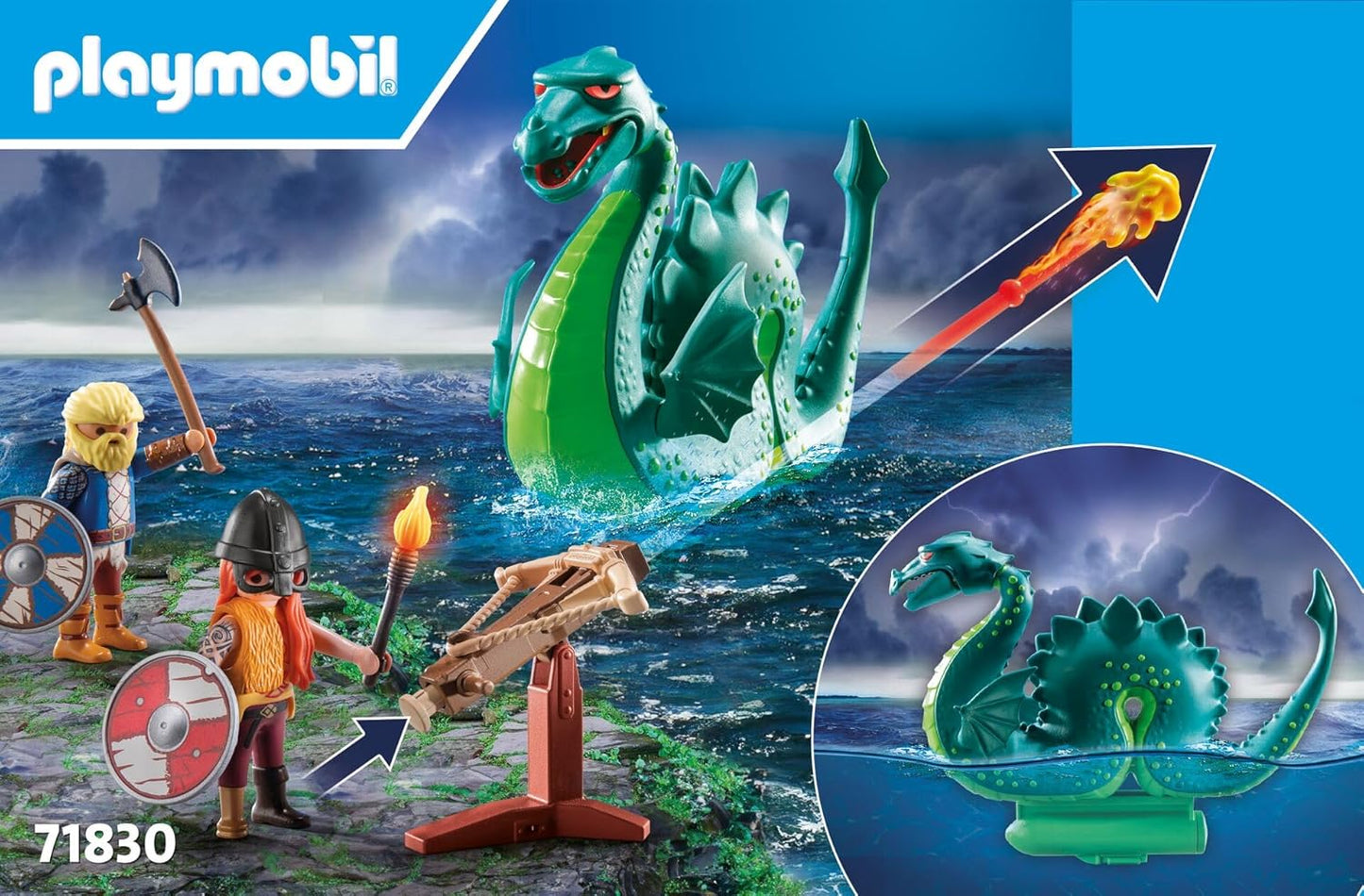 Playmobil | Viking com Monstro Marinho | Brinquedo Educativo para Crianças a Partir de 4 Anos | Conjunto Imaginativo | Figura de Dragão e Navio Viking | Brinquedo que Estimula a Criatividade | 71830