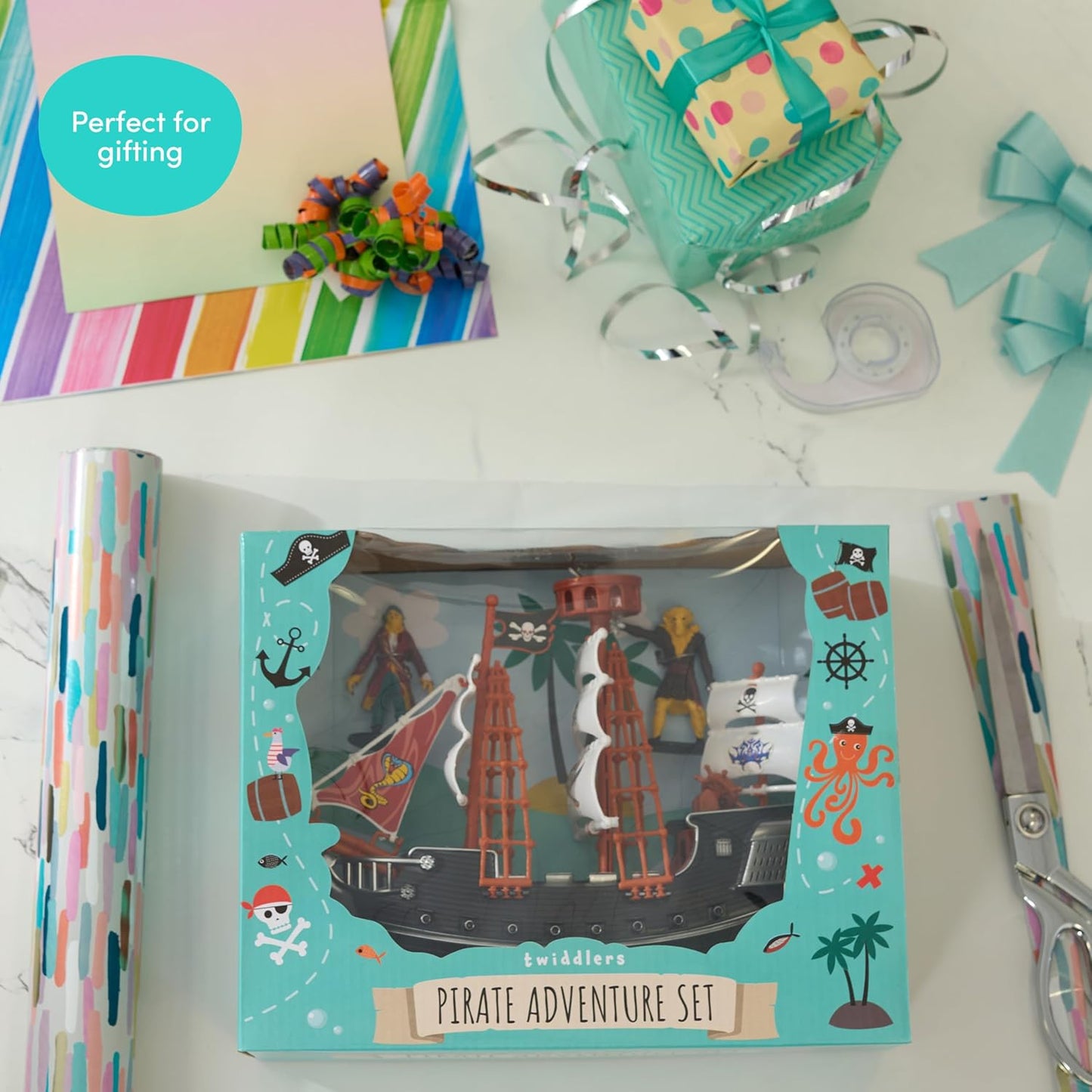 THE TWIDDLERS - Navio Pirata de Faz de Conta com Miniaturas de Piratas, Brinquedo para Crianças e Entusiastas - Inclui Navio e 6 Piratas