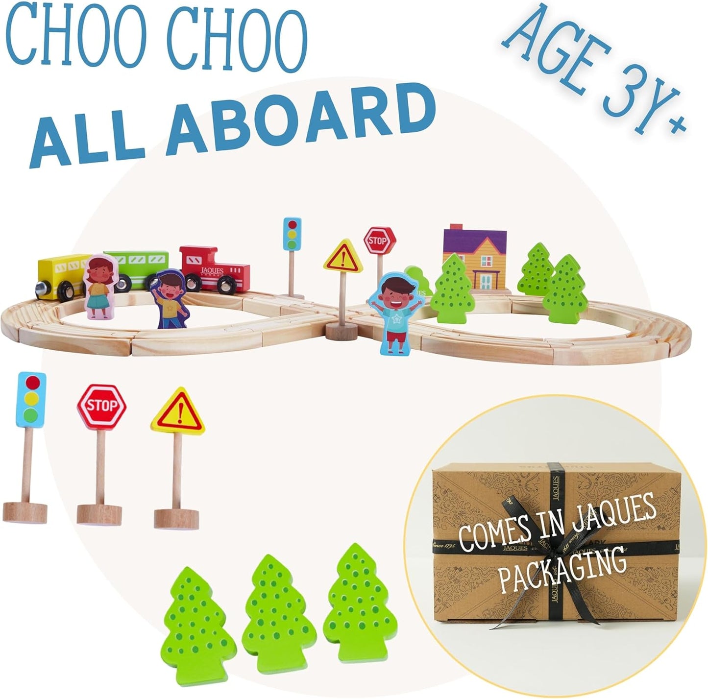 Jaques of London Conjunto de trem da | Brinquedos de madeira para crianças de 1, 2, 3, 4 e 5 anos | Trem de brinquedo para crianças | Brinquedos para bebês | Desde 1795 | Linda embalagem para presente | Presente de luxo da Jaques of London - Desde 1795