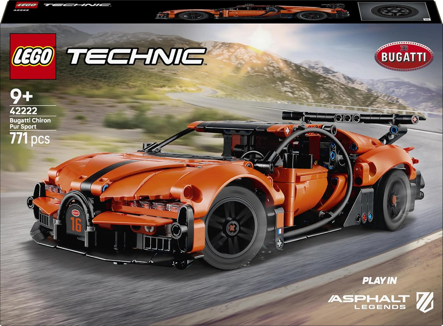LEGO Technic Bugatti Chiron Pur Sport Hypercar - Kit de Modelo de Carro de Corrida com Motor W16, Direção e Portas que Abrem - Presente para Meninos a partir de 9 Anos e Fãs de Automobilismo - 42222