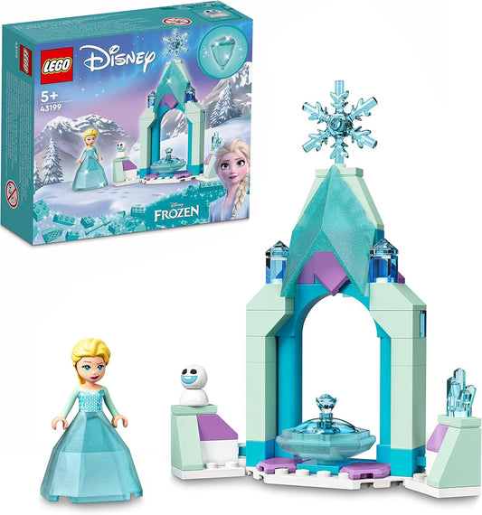 LEGO 43199 Conjunto de vestido de diamante do pátio do castelo da Disney Elsa, brinquedo de princesa montável com figura colecionável de 2 minibonecas congeladas