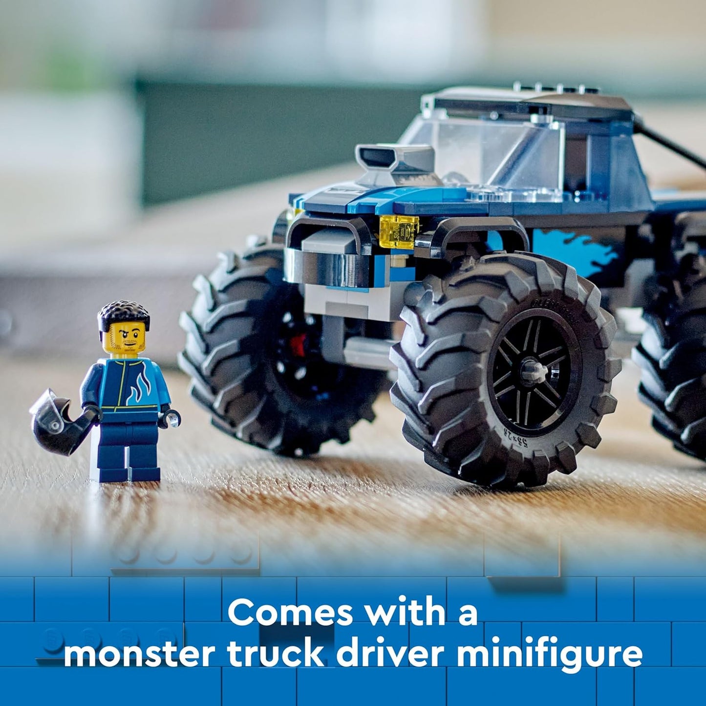 LEGO Brinquedo City Blue Monster Truck para meninos e meninas de 5 anos ou mais, conjunto de veículo com minifigura de motorista, brinquedos criativos de carro de corrida para crianças, ideia de presente de aniversário 60402