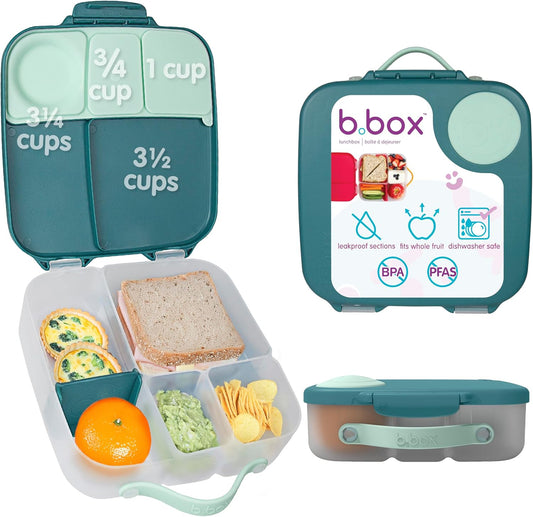 b.box Lancheira | Caixa Bento Grande com 4 Compartimentos (2 à Prova de Vazamentos), Divisória Removível, Bolsa Térmica de Gelo | Ideal para a Escola | a partir de 3 anos | Capacidade de 2L